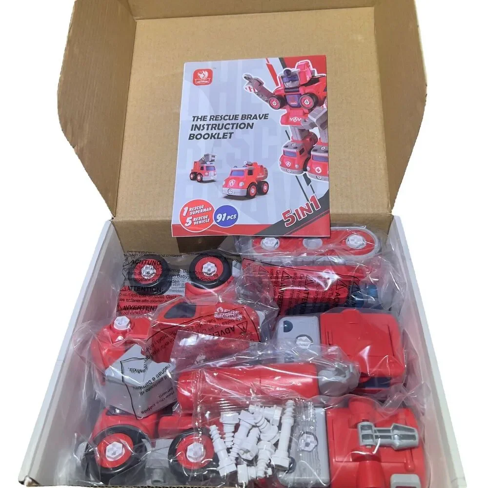 The Rescue Brave Combination & Dissemble STEM -5 in 1 Toy Robot Cars Ages 3+ NEW